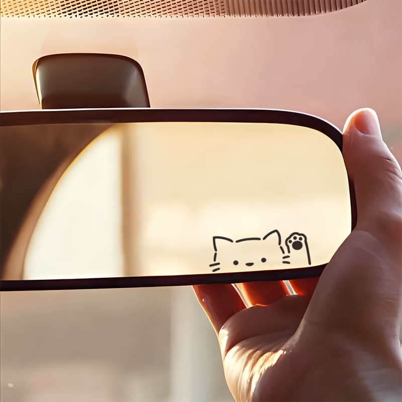 Memo Pad Sticky - 2pcs Cartoon Peeking Cat Car Mirror