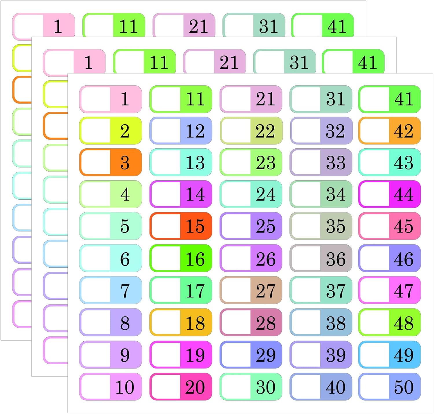 Index Tab Divider - 1 to 50 Number Index Labels