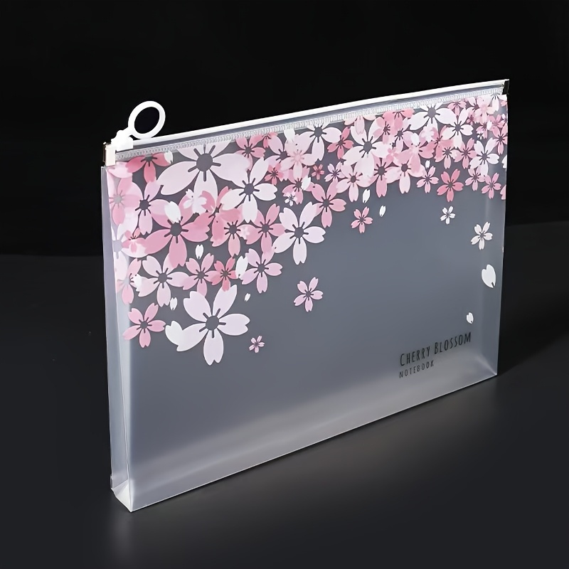 Portfolio Folder Zip - Random Pattern Transparent A4 Cherry Blossom