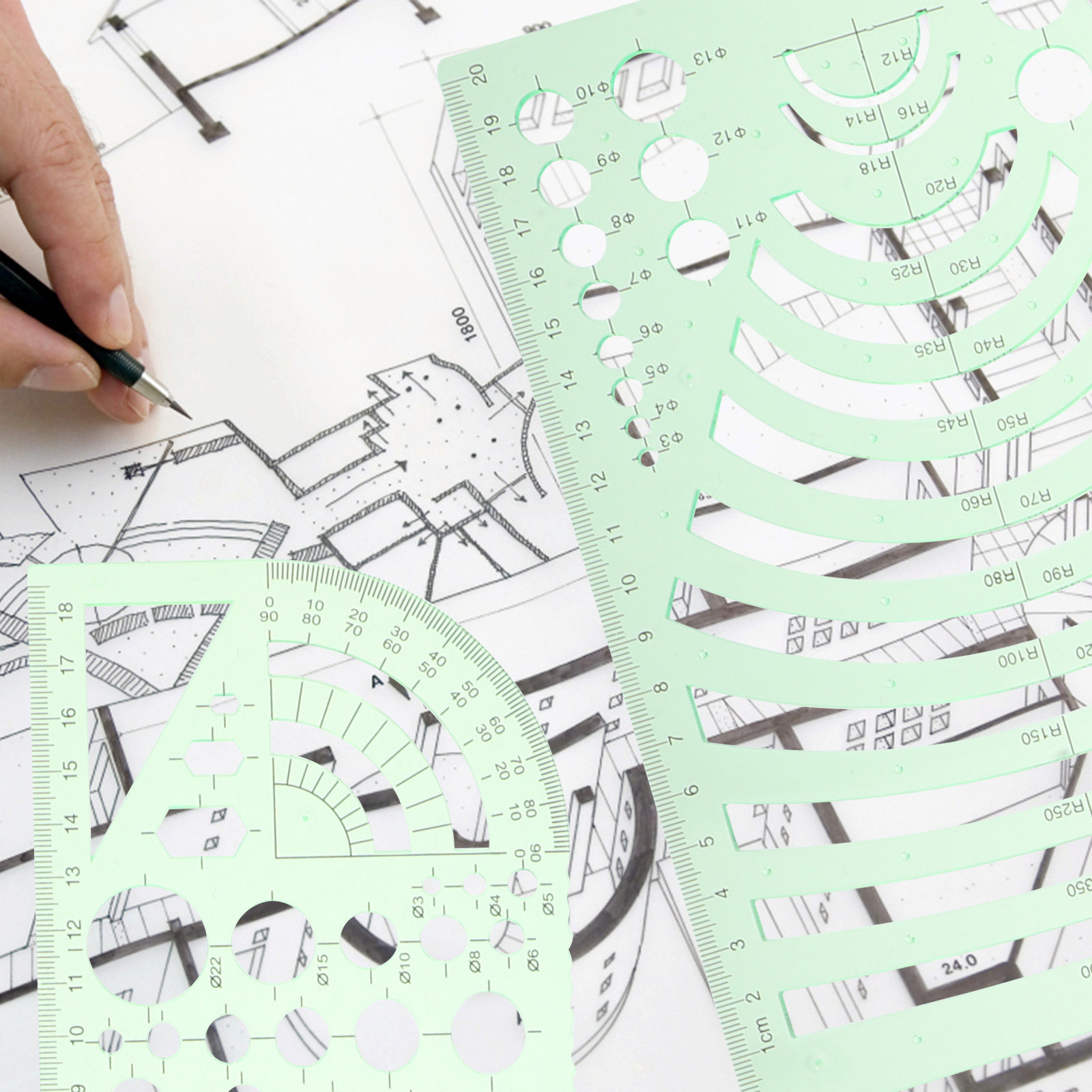 Ruler Set Transparent - 1Set Geometric Stencil Ruler Set Metric
